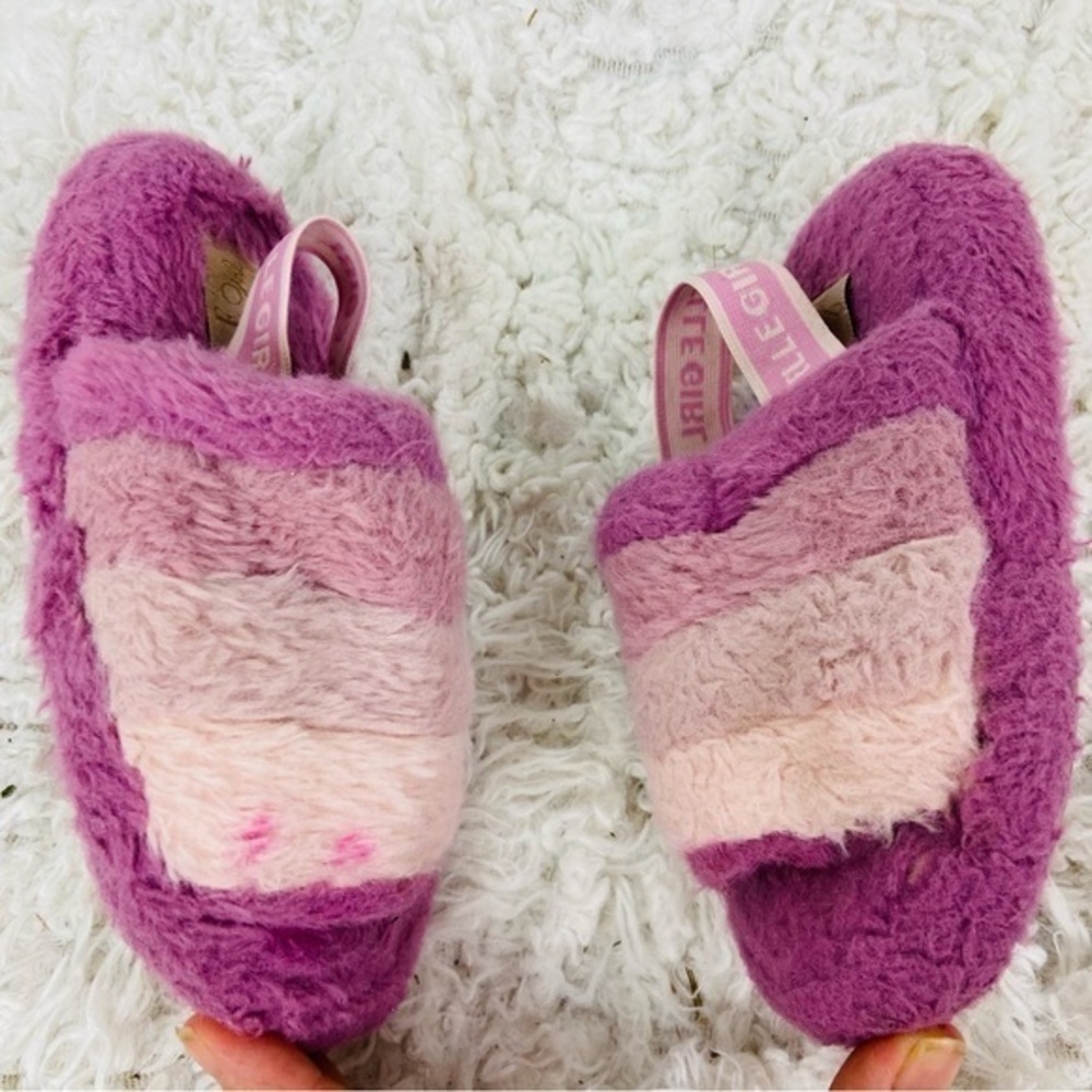 ELLE GIRL Cozy Pink and Purple Kids striped fleece Slippers size medium